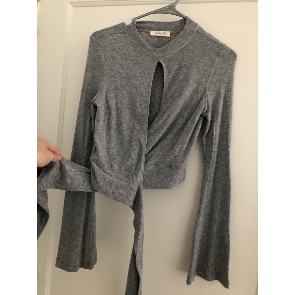 Indigo Child Bell Sleeved Keyhole Crop Top